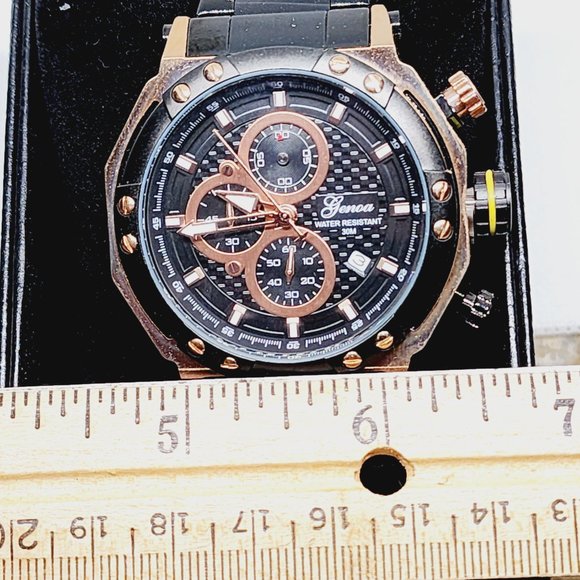 Multi-Functional Quartz Movement Watch in ION Plated Rose Gold & black stainless - Picture 3 of 7